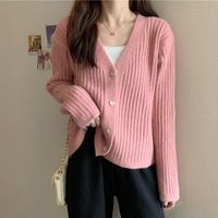 Women's Coat Long Sleeve Sweaters & Cardigans Button Simple Style Solid Color main image 2
