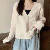Women's Coat Long Sleeve Sweaters & Cardigans Button Simple Style Solid Color main image 3