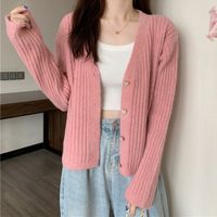 Women's Coat Long Sleeve Sweaters & Cardigans Button Simple Style Solid Color main image 5