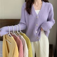 Women's Coat Long Sleeve Sweaters & Cardigans Button Simple Style Solid Color main image 6