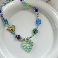 Sweet Heart Shape Beaded Butterfly Pendant Necklace sku image 1