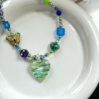 Sweet Heart Shape Beaded Butterfly Pendant Necklace main image 1