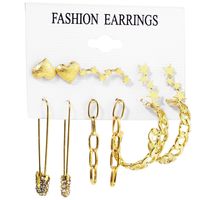 1 Set Simple Style Star Heart Shape Plating Imitation Pearl Metal Rhinestones Earrings sku image 1