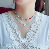 Bohemian Cross Flower Beaded Glass Pearl Turquoise Necklace main image 9