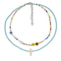 Bohemian Cross Flower Beaded Glass Pearl Turquoise Necklace main image 7