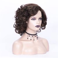 Women's Fashion Brown Party High Temperature Wire Side Points Short Curly Hair Wigs main image 5