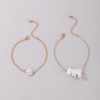 Beach Geometric Alloy Inlay Artificial Pearls Natural Stone Anklet 1 Set main image 4