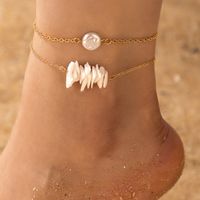 Beach Geometric Alloy Inlay Artificial Pearls Natural Stone Anklet 1 Set main image 1