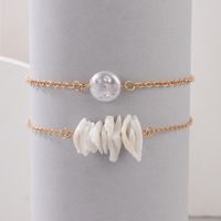 Beach Geometric Alloy Inlay Artificial Pearls Natural Stone Anklet 1 Set main image 6