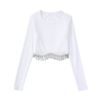 Fashion Solid Color Polyester Round Neck Long Sleeve Beaded Tassel Blouse main image 1