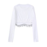 Fashion Solid Color Polyester Round Neck Long Sleeve Beaded Tassel Blouse main image 8
