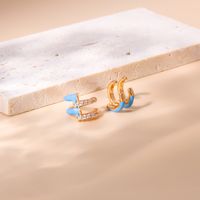 Fashion Geometric Copper Ear Clips Enamel Gold Plated Zircon Copper Earrings 1 Pair main image 3