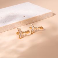 Fashion Fish Tail Copper Ear Clips Gold Plated Zircon Copper Earrings 1 Pair main image 5