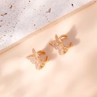 Fashion Butterfly Copper Ear Clips Gold Plated Zircon Copper Earrings 1 Pair main image 5