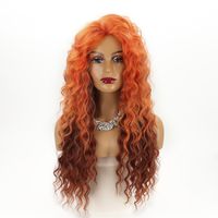 Femmes Mode Orange Fête Fil Haute Température Pointes Latérales Cheveux Longs Et Bouclés Perruques main image 2