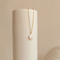 Stainless Steel 14K Gold Plated Fashion Pearl Water Droplets Freshwater Pearl Pendant Necklace sku image 3