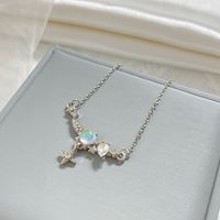 Fashion Cross Alloy Inlay Opal Necklace main image 4
