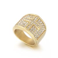 Titanium Steel 18K Gold Plated Fashion Plating Metal Cross Rhinestones Rings sku image 1