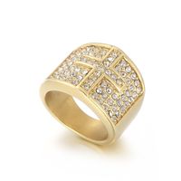 Acero Titanio Chapados en oro de 18k Moda Enchapado Metal Cruzar Diamantes De Imitación Anillos sku image 4