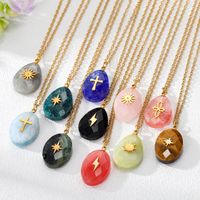 Simple Style Cross Water Droplets Lightning Stainless Steel Pendant Necklace Plating Natural Stone Stainless Steel Necklaces 1 Piece main image 1