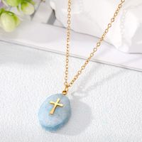 Simple Style Cross Water Droplets Lightning Stainless Steel Pendant Necklace Plating Natural Stone Stainless Steel Necklaces 1 Piece sku image 2