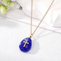 Simple Style Cross Water Droplets Lightning Stainless Steel Pendant Necklace Plating Natural Stone Stainless Steel Necklaces 1 Piece sku image 5