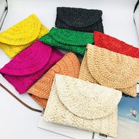 Yellow Red Green Straw Solid Color Weave Square Evening Bags main image 1
