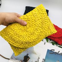 Yellow Red Green Straw Solid Color Weave Square Evening Bags sku image 3