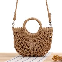 Women's Small Straw Solid Color Fashion Hollow Out Shell String Crossbody Bag sku image 2
