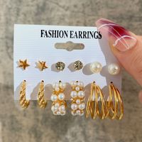 Creative Simple Geometric Metal Acrylic Pearl Tassel Earrings Set sku image 6