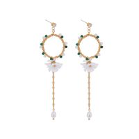 Baroque Style Round Flower Copper Earrings Tassel Artificial Pearls Natural Stone Copper Earrings 1 Pair main image 6