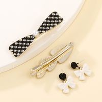 Sweet Heart Shape Bow Knot Bowtie Alloy Inlay Artificial Pearls Hair Clip Earrings 1 Set main image 2