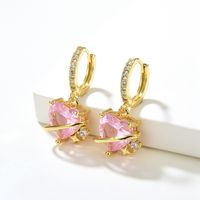 Fashion Heart Shape Copper Dangling Earrings Inlay Zircon Copper Earrings 1 Pair main image 1