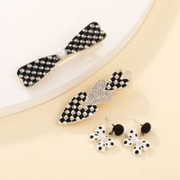 Sweet Heart Shape Bow Knot Bowtie Alloy Inlay Artificial Pearls Hair Clip Earrings 1 Set sku image 1