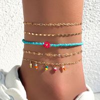 Europe And America Cross Border New Fashion Simple Color Bead Little Red Flower Trend Chain Anklet Foot Ornaments Five-piece Set sku image 2