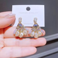 Vintage Style Sector Copper Drop Earrings Inlaid Pearls Crystal Copper Earrings 1 Pair main image 2
