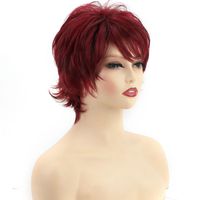 Women's Fashion Wine Red Casual High Temperature Wire Side Fringe Short Curly Hair Wigs main image 3