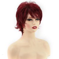 Women's Fashion Wine Red Casual High Temperature Wire Side Fringe Short Curly Hair Wigs main image 5