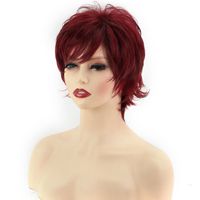 Women's Fashion Wine Red Casual High Temperature Wire Side Fringe Short Curly Hair Wigs main image 4