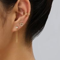 Shiny Heart Shape Butterfly Copper Ear Clips Earrings Tassel Zircon Copper Earrings 1 Pair sku image 6