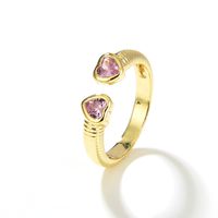 Fashion Heart Shape Copper Open Ring Inlay Zircon Copper Rings 1 Piece main image 8