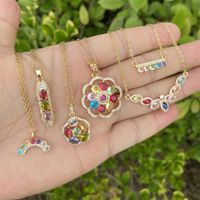 Cute Rainbow Flower Stainless Steel Necklace Inlay Zircon Stainless Steel Necklaces 1 Piece main image 1