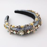 Baroque Style Flower Sponge Inlay Rhinestone Pearl Hair Band main image 6