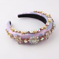 Baroque Style Flower Sponge Inlay Rhinestone Pearl Hair Band sku image 5