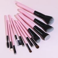 Simple Style Pink Artificial Fiber Aluminum Wooden Handle Makeup Brushes 12 Pieces main image 5