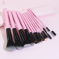 Simple Style Pink Artificial Fiber Aluminum Wooden Handle Makeup Brushes 12 Pieces main image 4