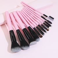 Simple Style Pink Artificial Fiber Aluminum Wooden Handle Makeup Brushes 12 Pieces main image 2