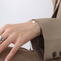 Nouvelle Chaîne Épaisse Couture Perle D&#39;eau Douce Bracelet Collier En Acier Titane Plaqué Or Véritable 18 Carats sku image 4