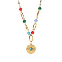 Fashion Round Stainless Steel Pendant Necklace Gold Plated Inlay Turquoise Stainless Steel Necklaces main image 4