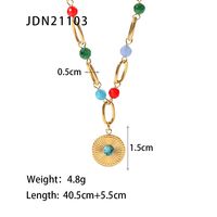 Fashion Round Stainless Steel Pendant Necklace Gold Plated Inlay Turquoise Stainless Steel Necklaces sku image 1